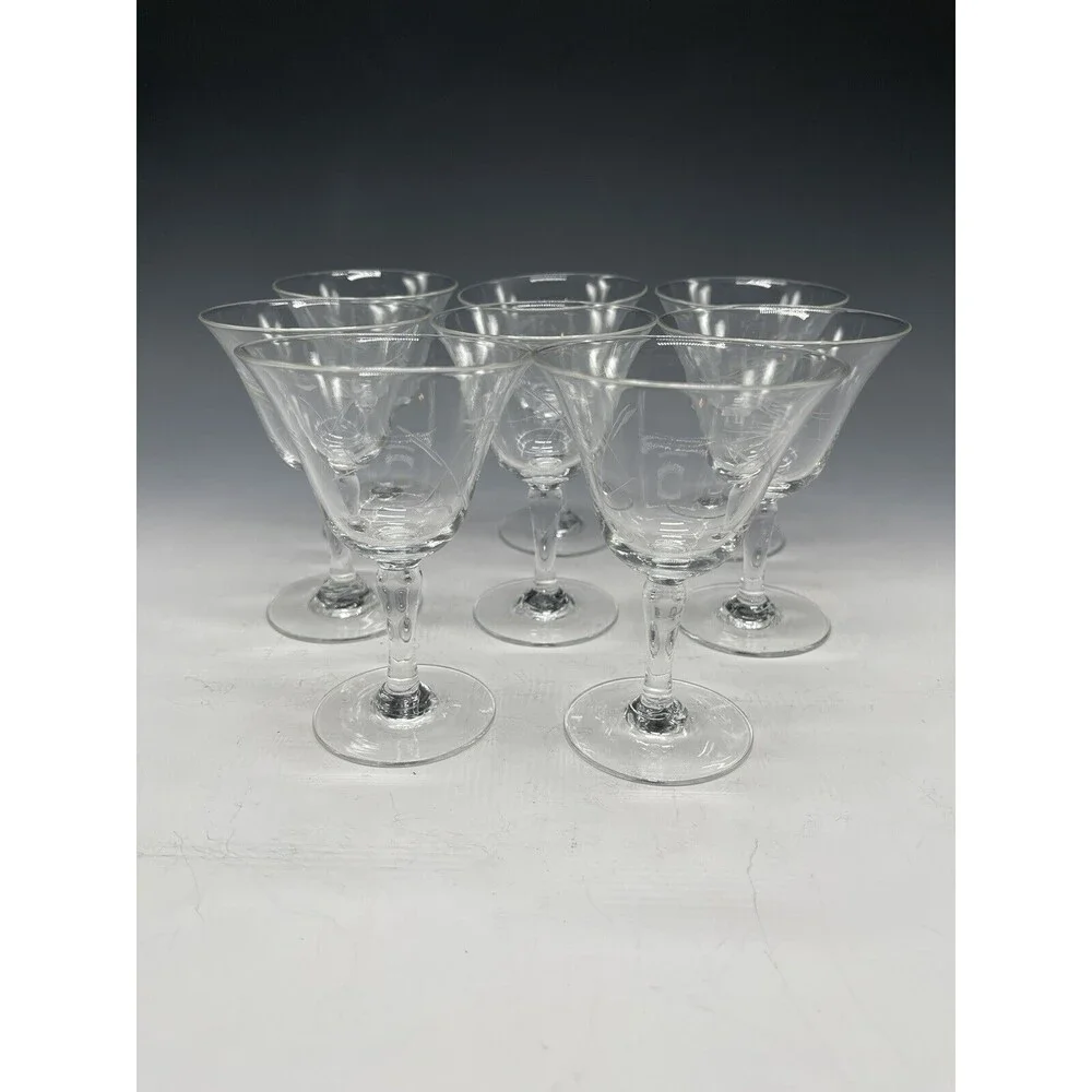 8 Vintage Clear Etched Glass Sherry Wine 2oz Glasses Shot‎